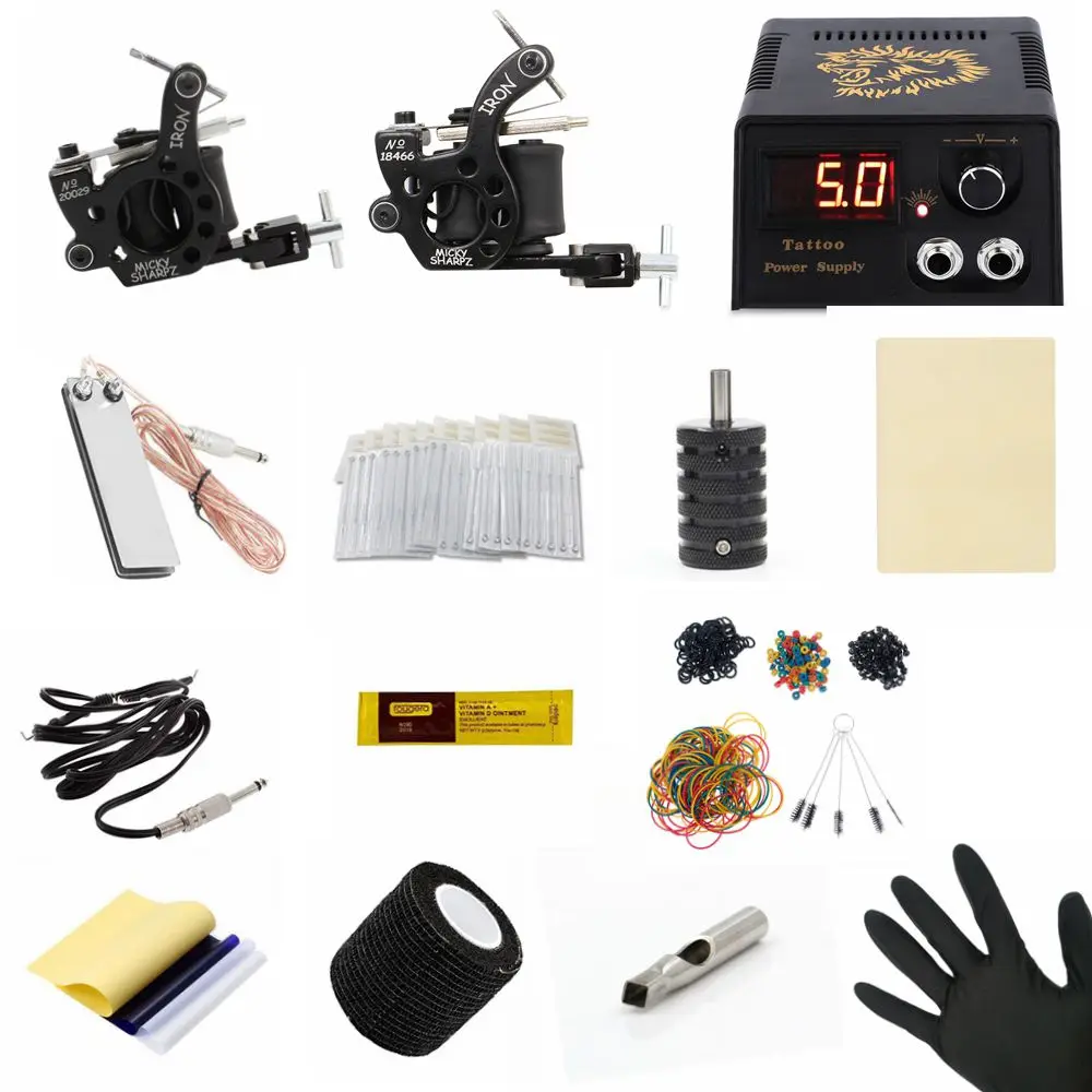 Beste Tattoo Kit Rotary Tattoo Machine Set 10 Coils Wraps Machine LCD Voeding Permanente Make Up tattoo praktijk huid grip cover