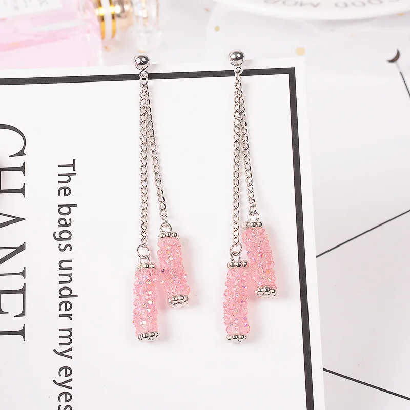 Aretes de mujer; Новинка года; синяя блестящая кисточка; серьги-подвески; ювелирные изделия; массивные серьги; корейские серьги для женщин