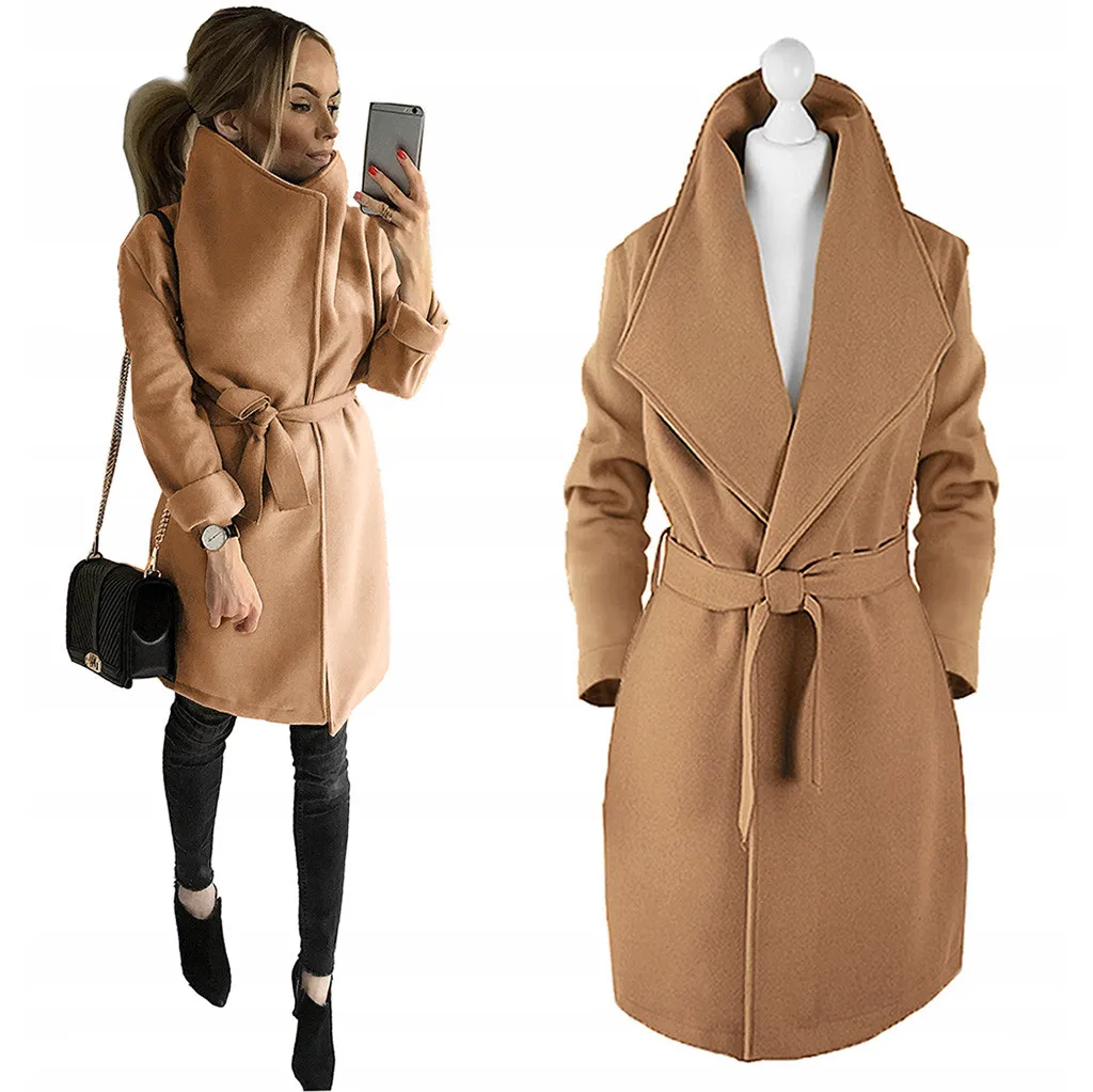 Женское длинное шерстяное пальто SAGACE повседневное приталенное с длинным рукавом