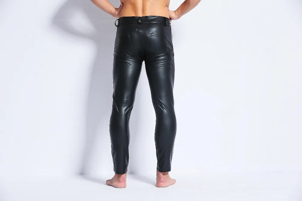 Description Picture 5 of itemMen Black PVC Faux Patent Leather Pants Club Wear Stage Skinny Pants Stretch Leggings Sexy Latex Long Trousers Dance Costume