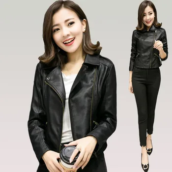 

Motorcycle Jacket Women Short Faux Soft Womens Leather Jacket PU Black Leather Jacket Ladies Basic Street Coat BY172