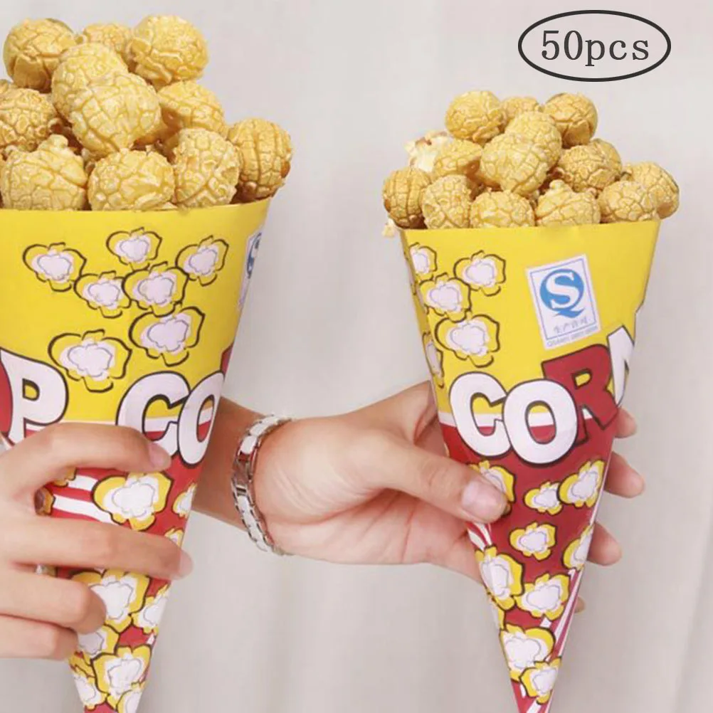 50pcs Cone Shape Popcorn Bags Paper Popcorn Paper Bag With Tapered Tips