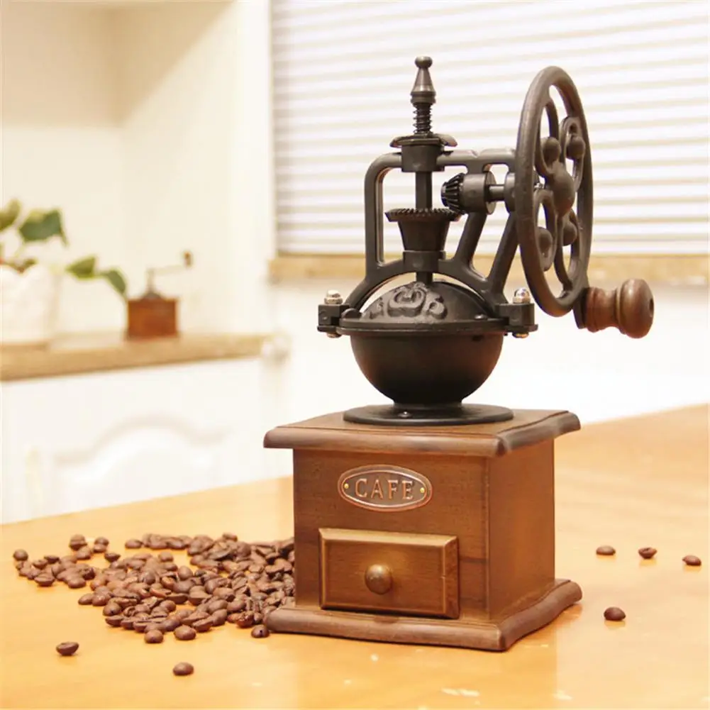 Ручная кофемолка винтажная деревянная ручная Кофеварка Burr мельница для кукурузы шлифовальная машина роликовая зерно кофейная мельница ручная рукоятка кофе инструменты