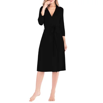 

Ladies Nightgown Sexy v-Neck Three Quarter Sleeve Solid Color And Knee Length Thin Comfortable Nightgown