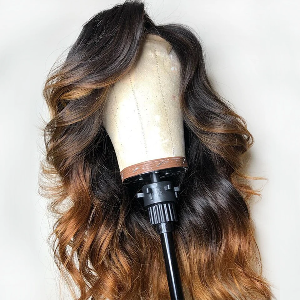 Свободная волна Омбре Невидимый изюминка цвет 13*4 кружевные передние человеческие волосы парики для женщин бразильские волосы remy парик отбеленные узлы