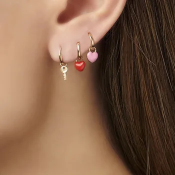 

1pc cute tiny number heart key gold earrings small huggie earrings trendy fashion circle gift for women
