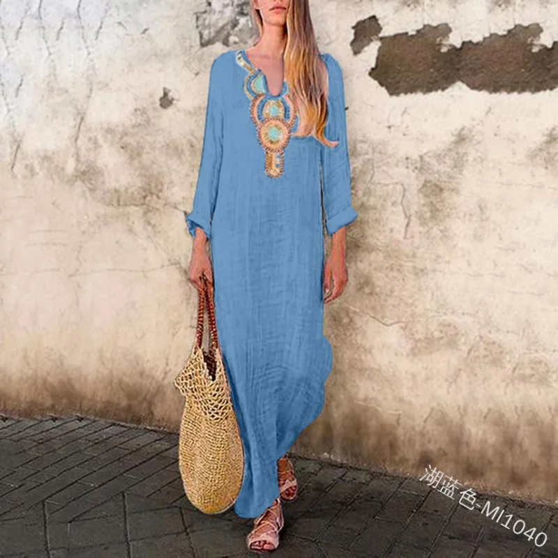 see chart Bikini Cover Up Beach Tunic Wear Sarongs For Women Women's Swimsuits Dress On Swimsuit Woman Loose Cotton Neck Split - Цвет: see chart
