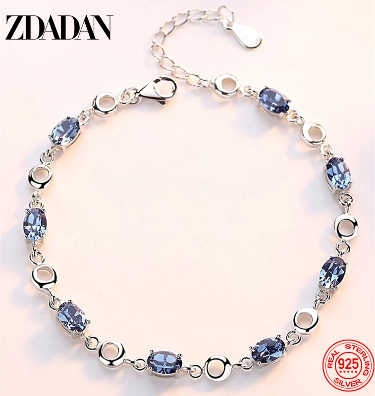 ZDADAN 925 Sterling Silver Sapphire Charm Bracelet Chain For Women Fashion Jewelry Accessories