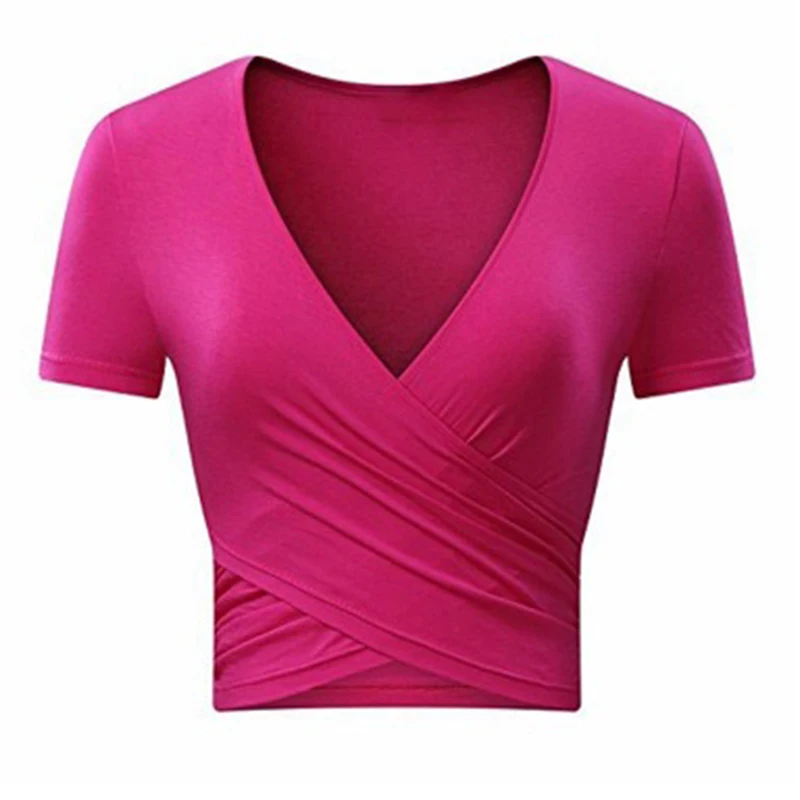 Женская рубашка для йоги, укороченные топы, высокая растягивающаяся передняя крестовина, глубокий v-образный вырез, Спортивная рубашка для спортзала, женская рубашка для фитнеса, бега, спортивная одежда