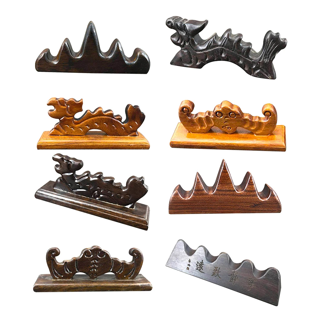 Wood Brush 4 Ports Rest Stand Vintage Chinese Calligraphy Painting Brush Rack for Beginner Writing Drawing Creative Gift