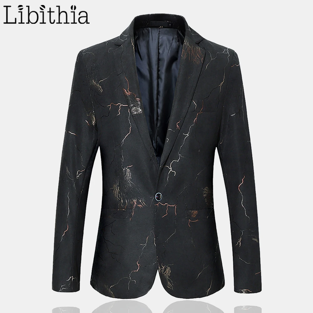 Libithia Мужчины повседневные блейзеры пальто одна кнопка Slim Fit Куртки для мужской