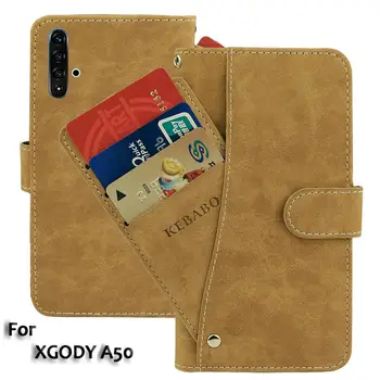 

Vintage Leather Wallet XGODY A50 Case 6.5" Flip Luxury Card Slots Cover Magnet Phone Protective Cases Bags