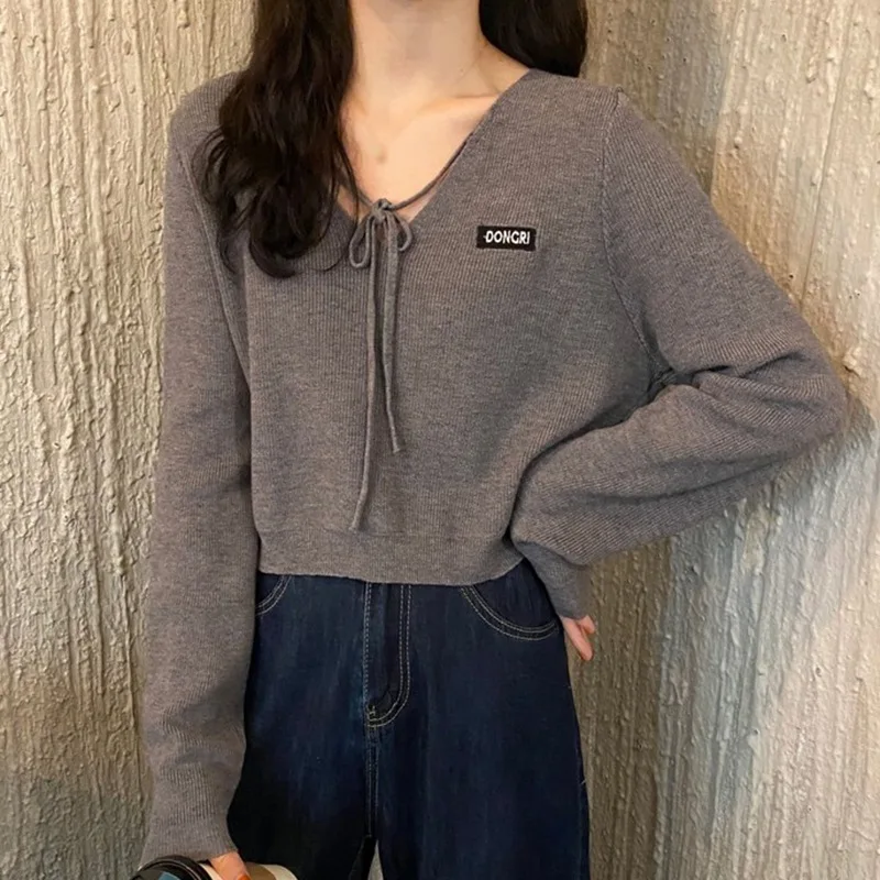 

Women Casual Loose Knitted Tops Spring Autumn Knitwear Korean Fashion Long Sleeve Sweater Pullover