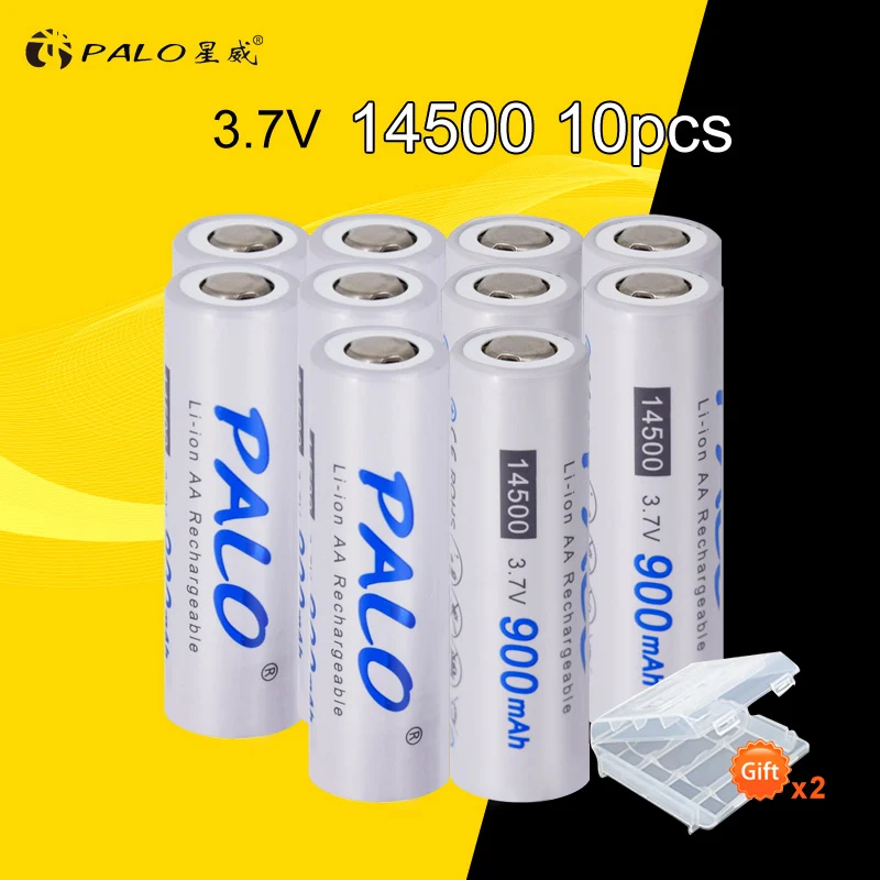 PALO 1-16 шт 14500 900mAh 3,7 V литий-ионные аккумуляторы AA батарея литиевая батарея для светодиодных фонарей налобный фонарь мышь - Цвет: 10pcs