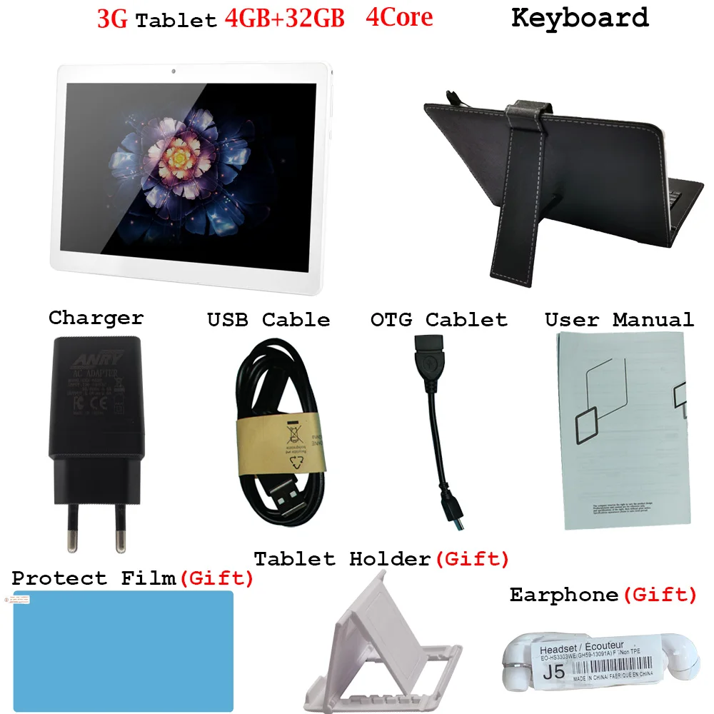 ANRY, новинка, MT6580, 4 ГБ/32 ГБ, 10,1 'планшеты, Android 7,0, четыре ядра, две камеры, 5Мп, две sim-карты, планшет, ПК, gps, Bluetooth, 3g телефон - Комплект: Add Keyboard