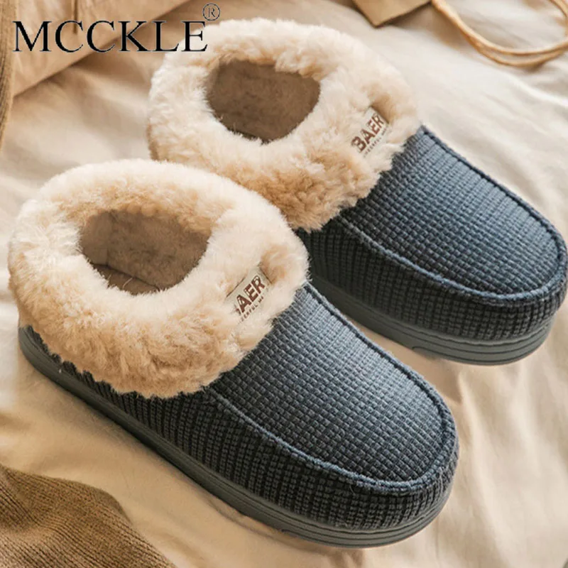 Winter Couple  Slippers Warm Plush Ladies Cotton PU Leather Platform Slippers Women Home Indoor Slippers Women Shoes