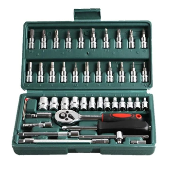 

New Professional 46pcs Spanner Socket Set 1/4 inch Screwdriver Ratchet Wrench Set Kit Car Repair Tools Combination Hand Tool Set