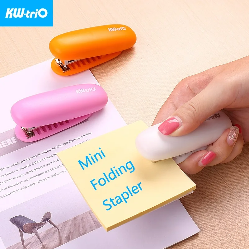 

KW-triO Mini Folding Stapler Cute Portable Stapler Use 24/6 26/6 Stapler Bind 20 Sheets of Paper Desk Stationery Office Supplies