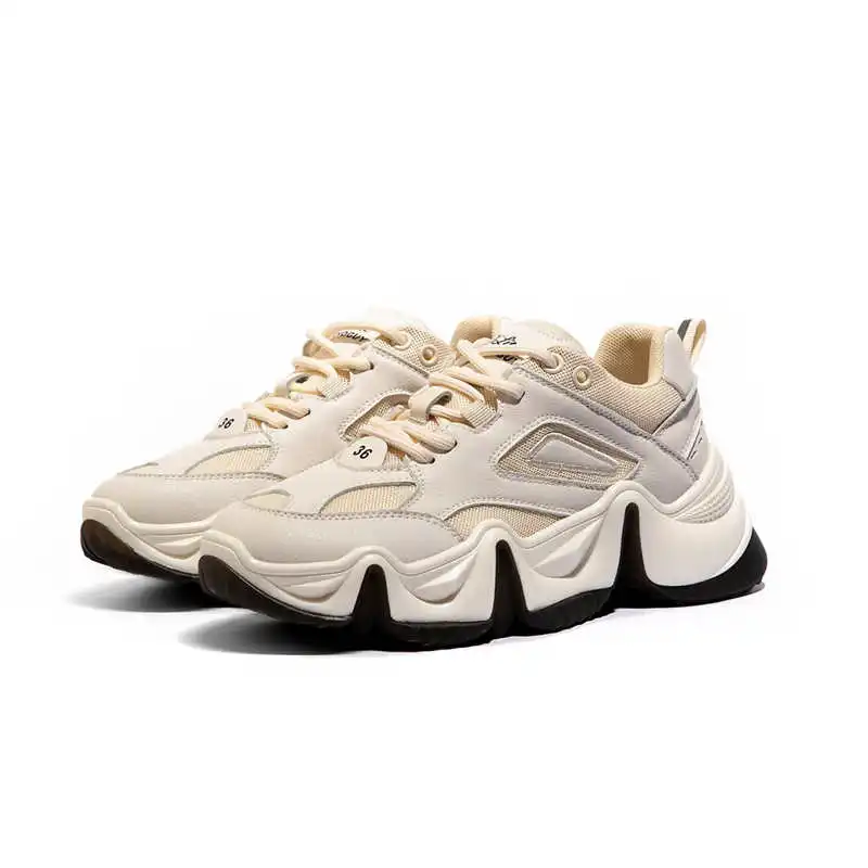 beige white Smirnova/Большие размеры 35-40; новая обувь из натуральной кожи; кроссовки; женская обувь на платформе со шнуровкой и круглым носком; повседневная обувь на плоской подошве - Цвет: beige white