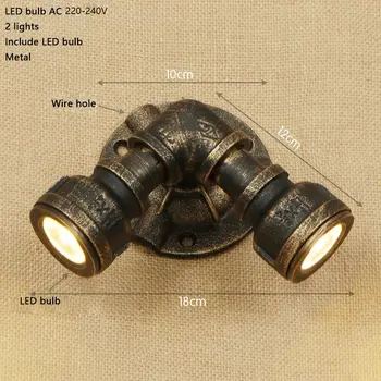 

LED Loft Industrial 2 lights iron rust Water pipe retro wall lamp Vintage sconce lights for bedroom restaurant bar bathroom