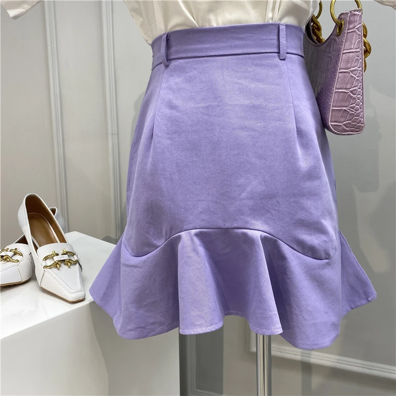 

Flounced Fishtail Skirt Woman 2020 Summer New Solid Color High Waist Slim A - Line Skirt Girls Ladies Elegant Mini Skirt