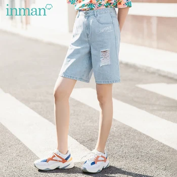 

INMAN 2020 Summer New Arriavl Pure Cotton Literary Embroidered Fashion Hole Neutral Style High Waist Short Pant