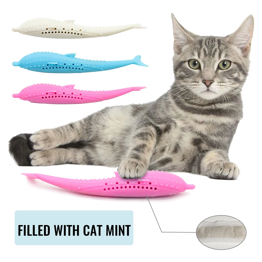 Pet Toy Fish Shape Molar Stick Cat Toy With Catnip Eco-Friendly Silicone Chewing Toy Cats Teeth Cleaning Mouth Toothbrush Toy