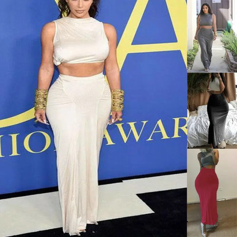 

Plus Size Women's Long Maxi Skirt Candy Color Jersey Flared Summer Casual Skirt