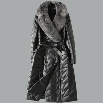 

Autumn Down Jacket Women Parkas 2018 New High Quality Fashion Fox fur collar Matching Belt Winter Warm Sheepskin Outerwear NO505