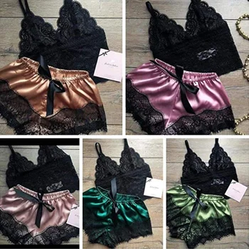 

Women's pajamas two-piece suit hot sale sexy two-piece floral pattern underwear suit simple and comfortable pajama suit 2020