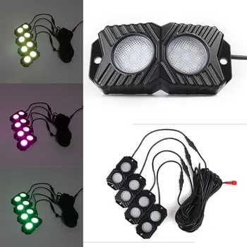 

4 Pods Car RGB LED Multi-color Rock Lights Wireless Bluetooth Universal