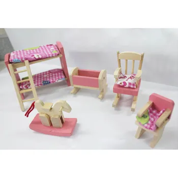 

10pcs Wooden Furniture Set Doll House Miniature Bedroom Baby Bed Set Kids Gift retend Play Toys Building Blocks Edutation Toys