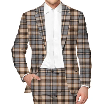 

[XZ87] Men Checkered Business Leisure Suit Plaid Vintage Wedding Groom Formal Dinner Tuxedo Daily Office Set (Blazer+Pants)