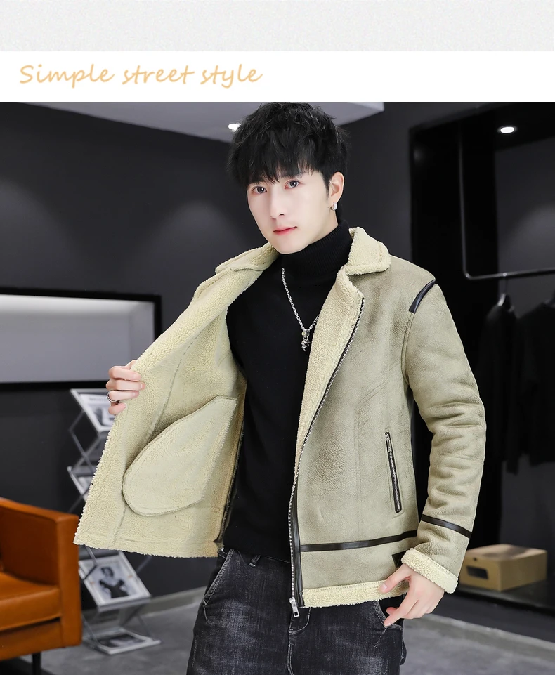 men's genuine leather coats & jackets 2021 Winter Leather Jackets Men Thickened Lamb Wool Motorcycle Bike Jacket Turn Down Collar Casual Coat Streetwear Men Clothing leather jacket outfit men