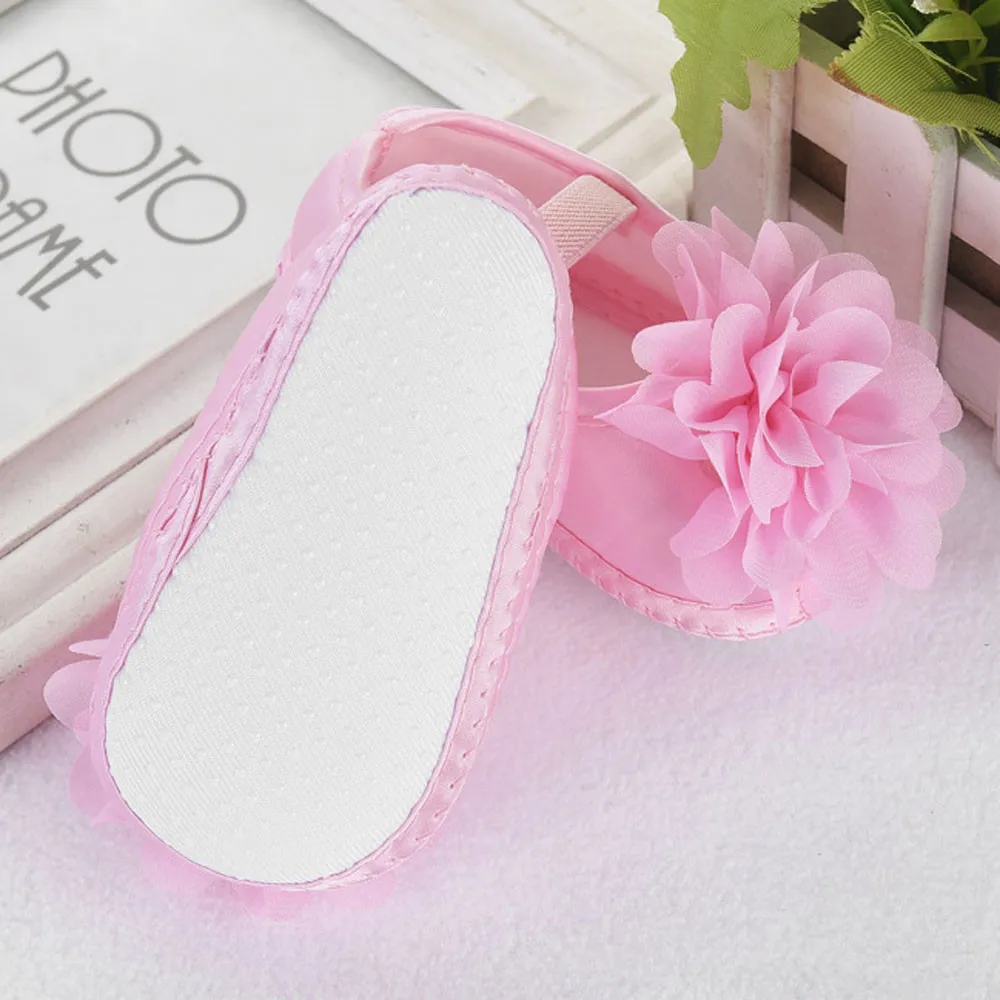 Малыш Девочка шифон цветок круглая резинка новорожденных прогулочная обувь для маленьких девочек Досуг первая прогулочная обувь лето A20