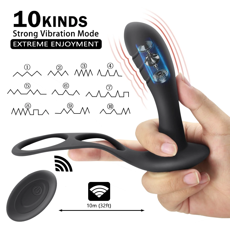 Male Prostate Massage Vibrator Anal Plug Wireless Control Wear Silicone Stimulate Massager Delay Ejaculation Ring Toy