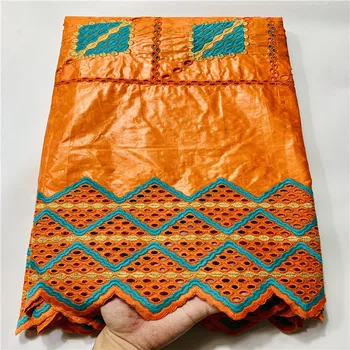 

African fabric cotton embroidered austria bazin riche brocade 2020 nouveat orange and blue latest bazin lace 5yards/lot JZZ07