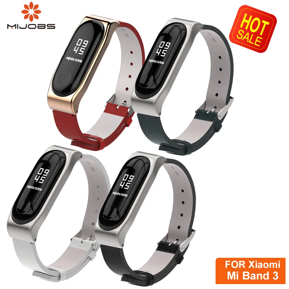 

Mijobs Leather PU Wrist Mi Band 3 Strap for Xiaomi mi band 3 Bracelet Wristband Smart Watch Band Replace correa Mi Band 3 Strap
