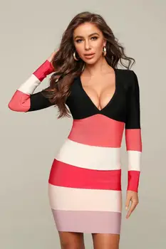

Bandage Dress Top Quality Elegant Long SLeeve V-Neck Sexy Fashion Night CLub Bodycon Banquet Evening Party Dresses