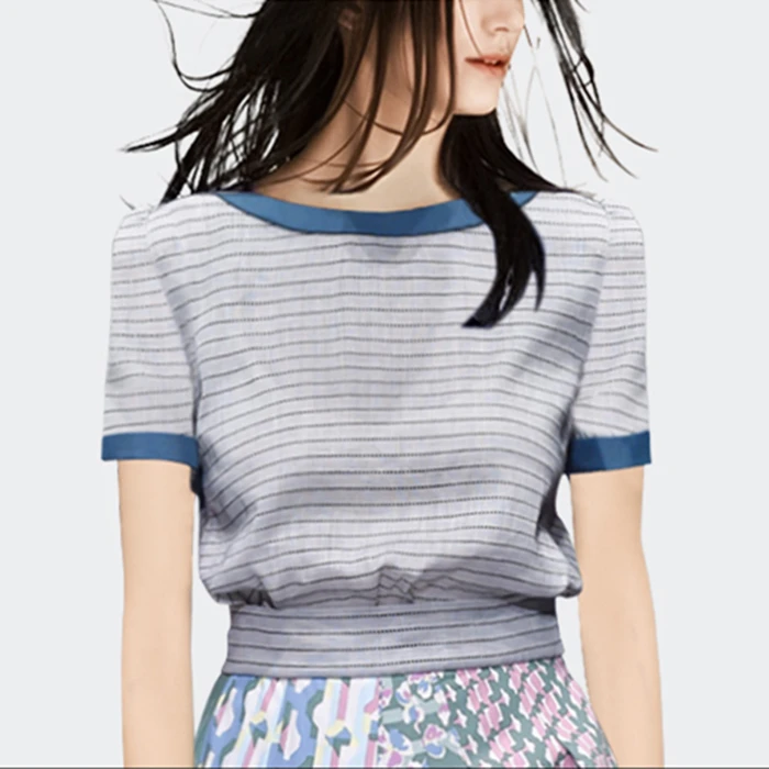 LLZACOOSH Fashion Women Summer Short Sleeve Pullover Stripe TShirt Top& A Line Printed Knee Lenght Skirt Two Piece Sets Outfits