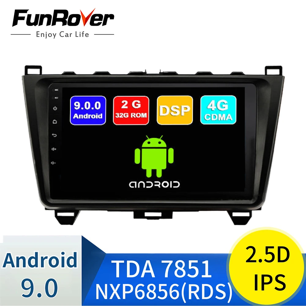 FUNROVER android 9,0 автомобильный dvd мультимедийный плеер радио Кассетный рекордер для Mazda 6 2008- навигационная система gps навигатор DSP