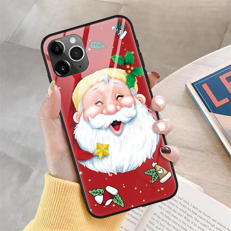 Рождественские чехлы из закаленного стекла с Санта-Клаусом и оленем для iPhone XS Max XR X 10 8 7 6 S 6 S Plus, чехол для iPhone 11 Pro Max
