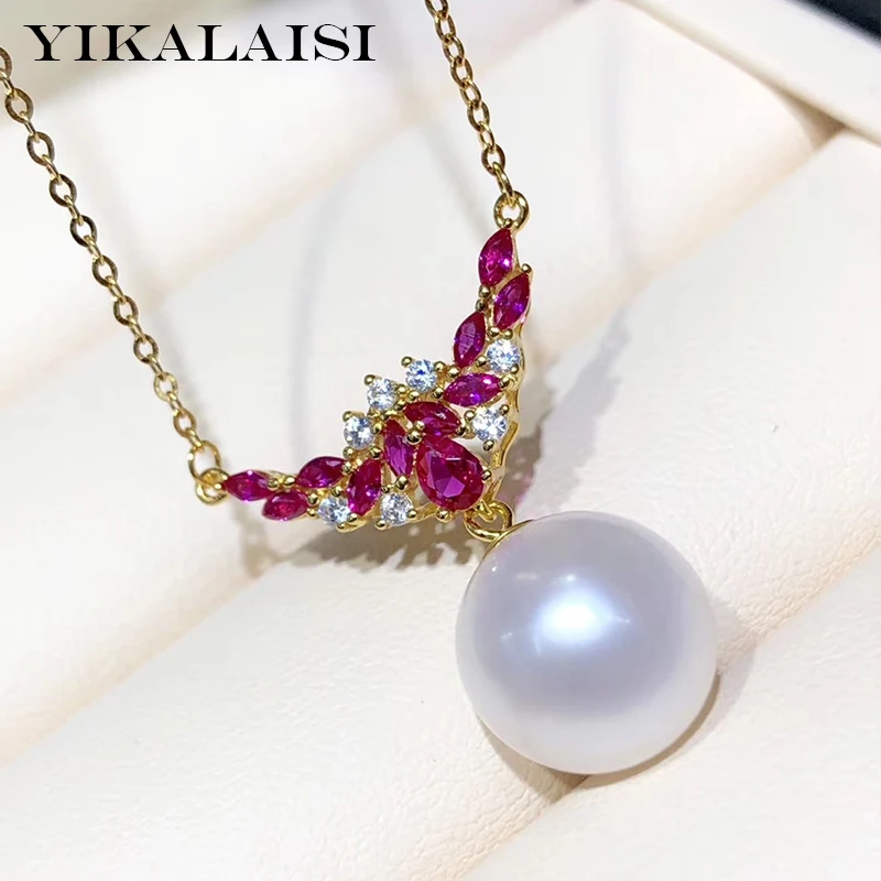 

YIKALAISI 925 Sterling Silver Necklaces Jewelry For Women 10-11mm Round Natural Freshwater Pearl Pendants Wholesale