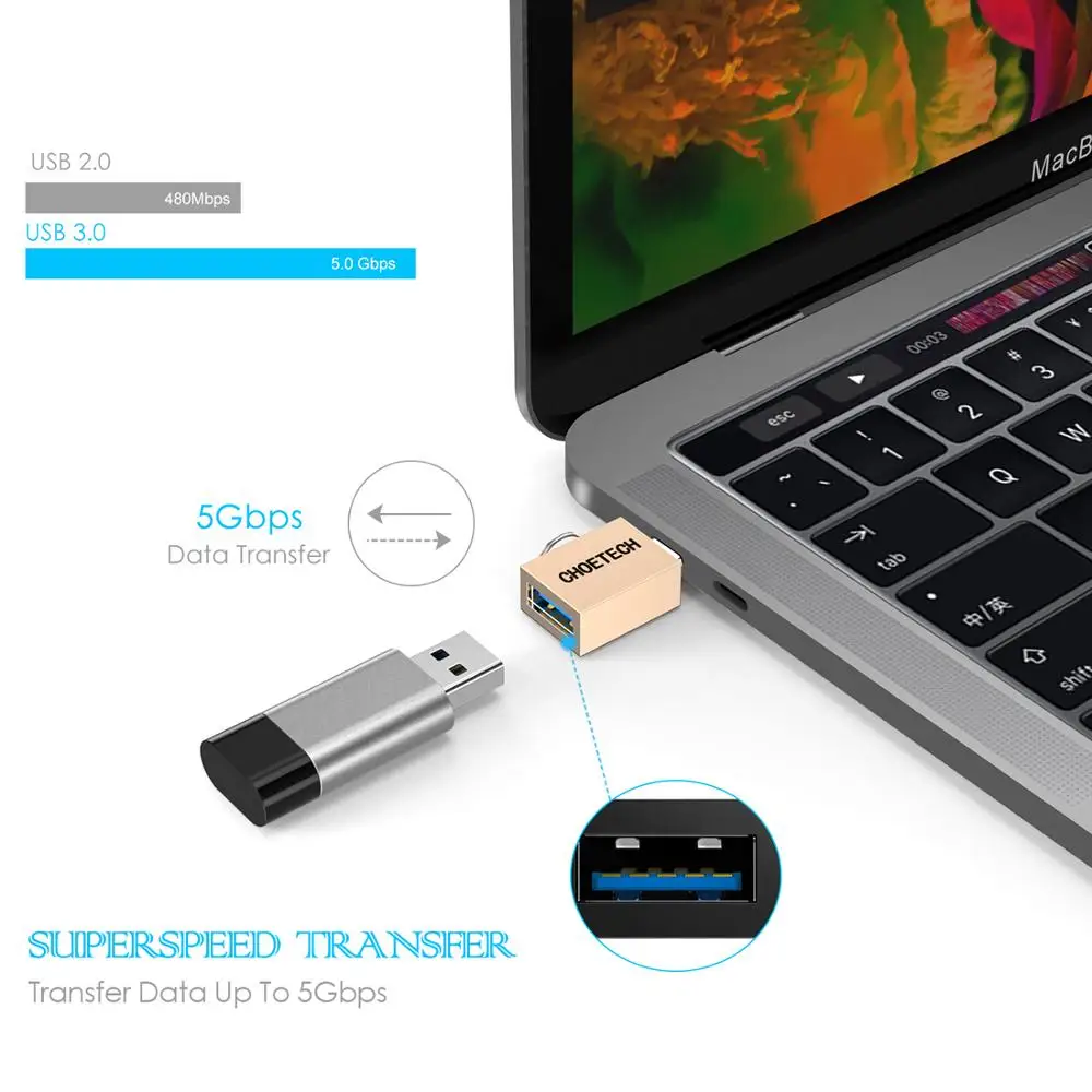 CHOETECH мини катализатор для мужского и женского пола USB-C к USB 3,0 OTG адаптер для Android смартфонов Тип C OTG адаптер