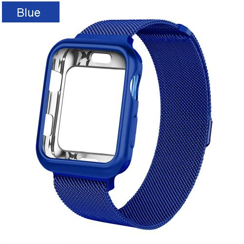 blue Чехол+ ремешок для наручных часов Apple Watch, версии 4 44 мм наручных часов iwatch, ремешок 42 мм, 38/40 мм, ремешок для часов, Миланская петля, браслет ремешок для часов аксессуары серии 4 3 2 - Цвет ремешка: blue