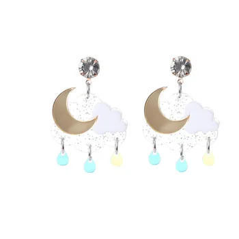 

2020 New Cute Korean Style Cloud Colorful Raindrop Acrylic Earrings for Women Transparent Shiny Crystal Dangle Earrings Female