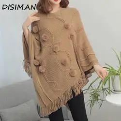 DISIMAN женская зимняя одежда Уличная пуловер с рукавом «летучая мышь», Однотонный свитер, женские высококачественные большие свитер форма