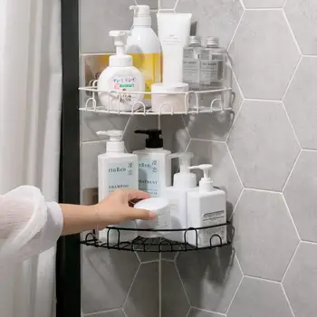

Iron Bathroom Corner Storage Rack Shelf Soap Cosmetic Shampoo Holder with Hooks Hangers Shower Caddy Bath Shelves Organizer