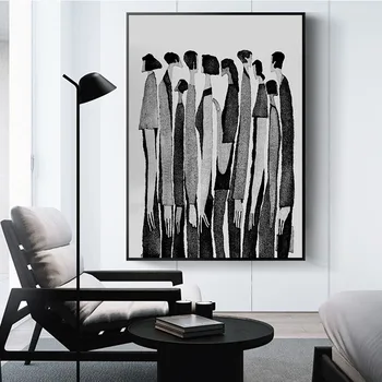 현대 흑백 추상 문자 패션 캔버스 그림 포스터 및 인쇄 벽 예술 사진, 거실 홈 데코