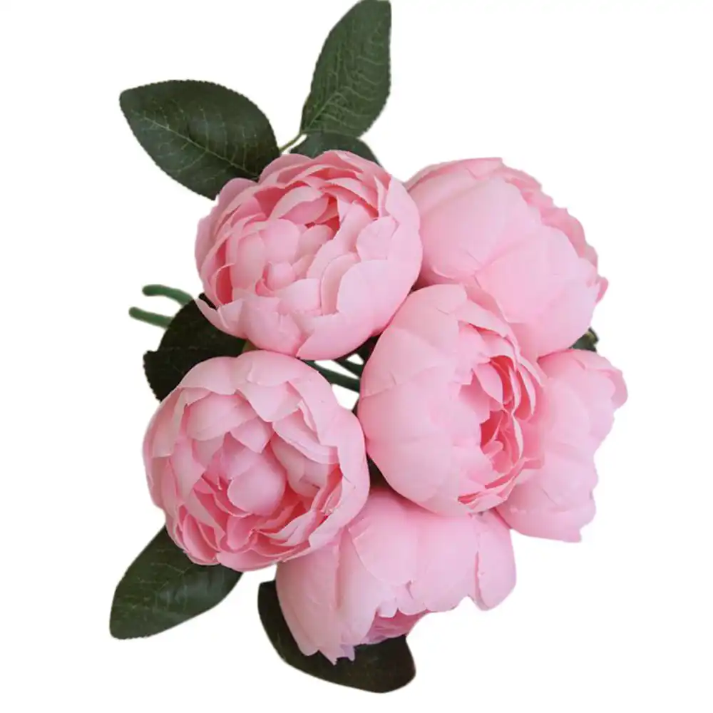 1 bouquet 6 heads artificial peony silk flower leaf home wedding
